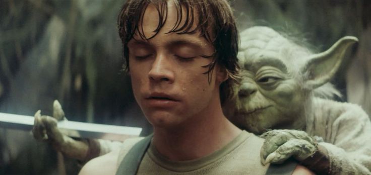 Yoda on Luke Skywalker back