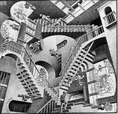 Escher, M.C.. Relativity. 1953. Lithograph. Museum of Mod. Art, New York.