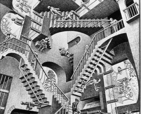 Escher, M.C.. Relativity. 1953. Lithograph. Museum of Mod. Art, New York.