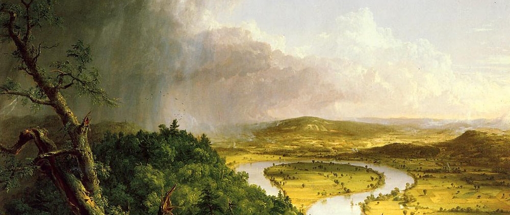 Cole, Thomas. View from Mount Holyoke, Northampton, Massachusetts, after a Thunderstorm - The Oxbow. 1836. Oil on canvas. Met. Museum of Art, New York.