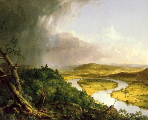 Cole, Thomas. View from Mount Holyoke, Northampton, Massachusetts, after a Thunderstorm - The Oxbow. 1836. Oil on canvas. Met. Museum of Art, New York.